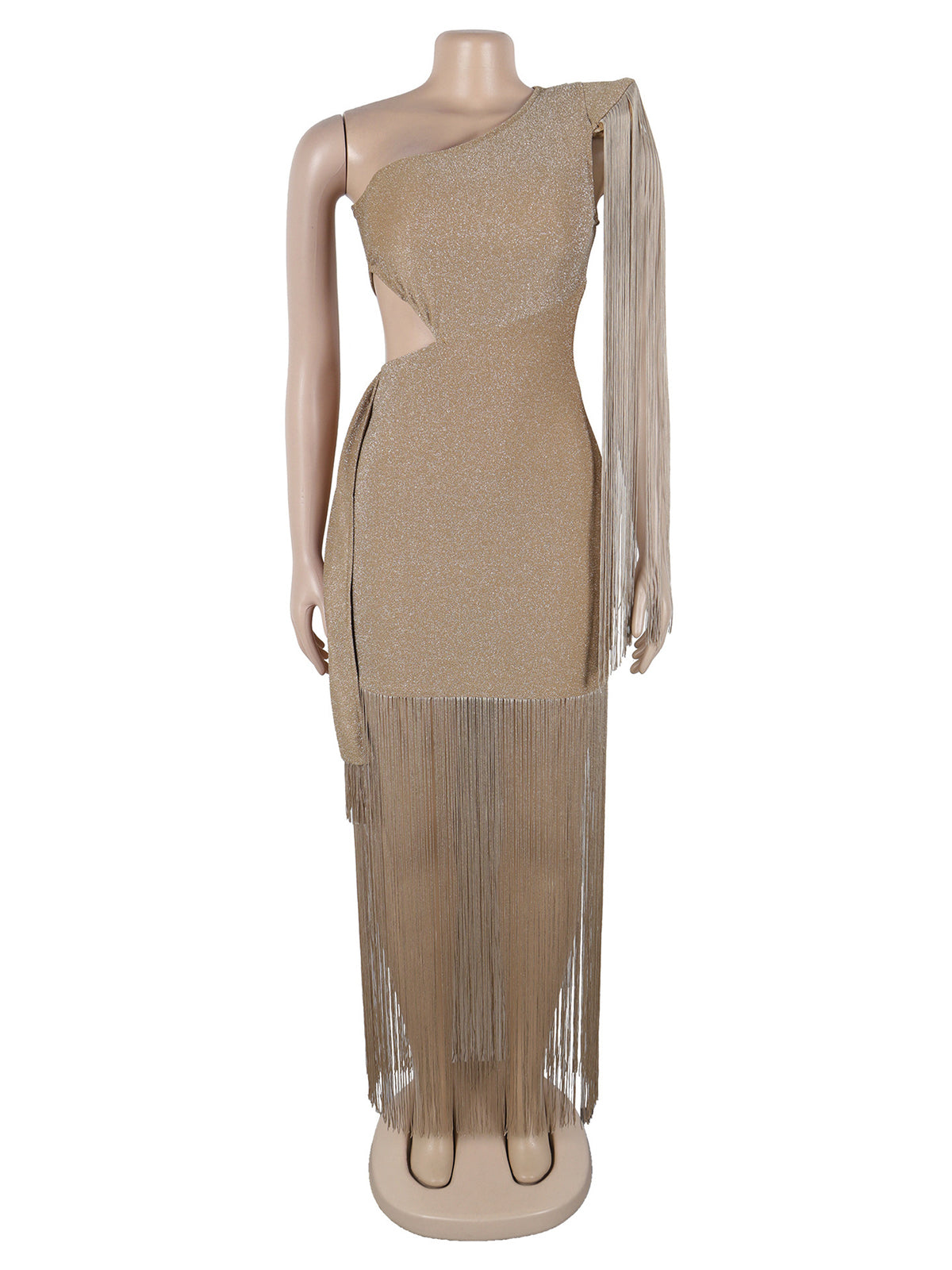 Sexy One-Shoulder Tassel Hollow Maxi Dress