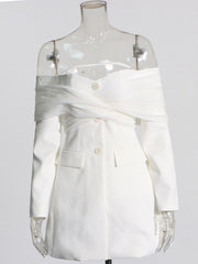 Off Shoulder Mesh Wrap Blazer-boutique