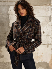 Belted Plaid Cropped Jacket-boutique