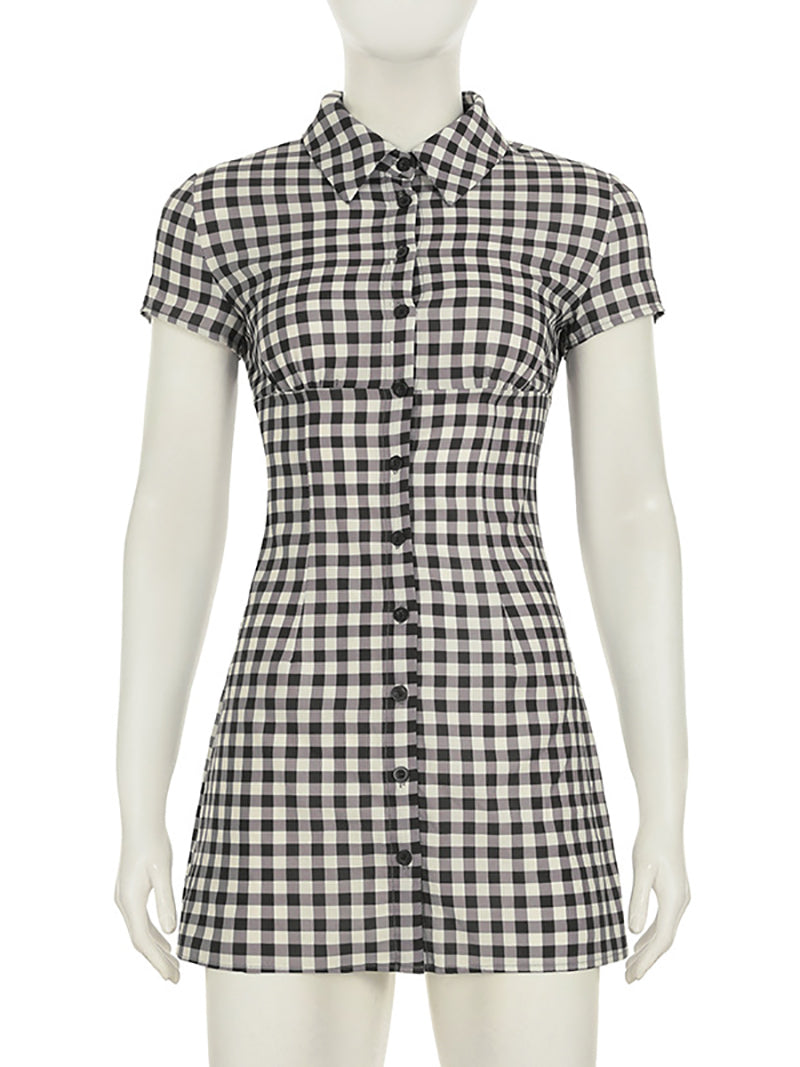 Elegant Plaid Button Up Shirt Dress