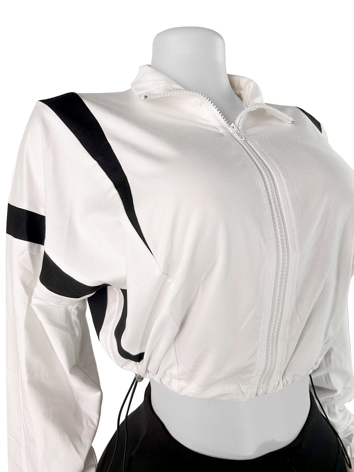 Contrast Color Drawstring Zipper Sweatshirt Shorts Sets