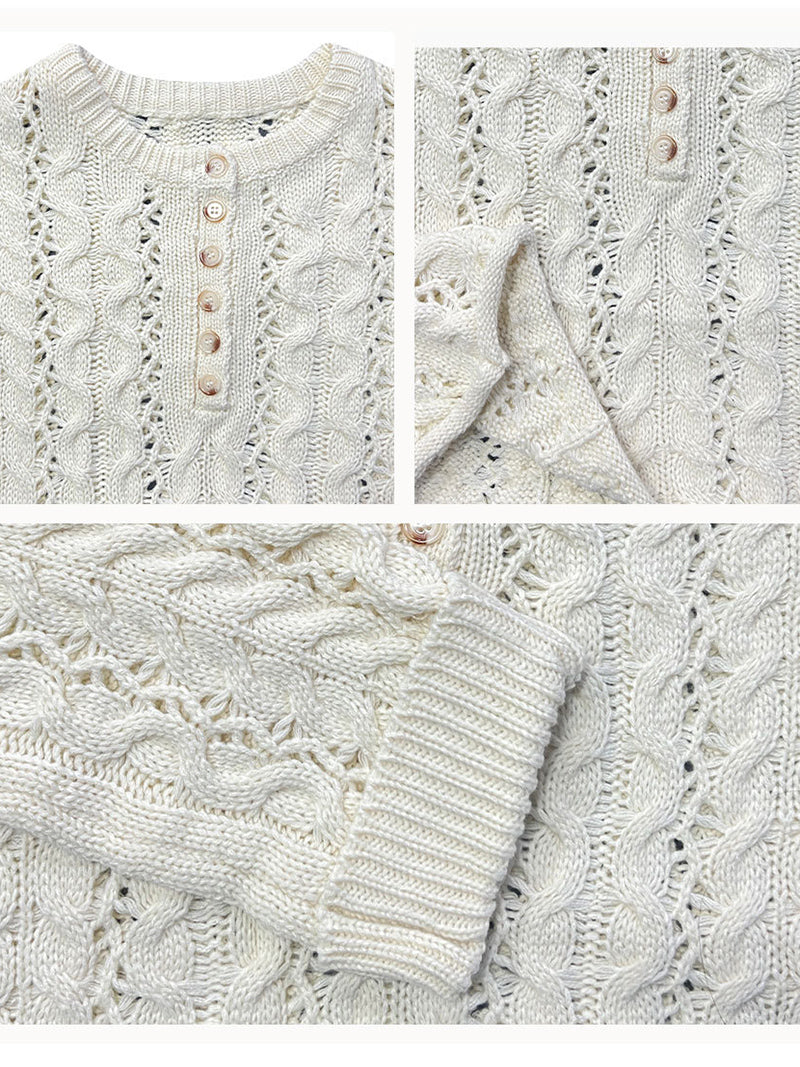 Vintage Textured Button Knit Pullover Sweater