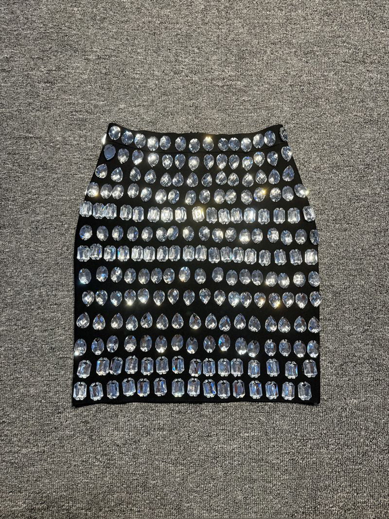 Fashion Rhinestone Elastic Short Skirt