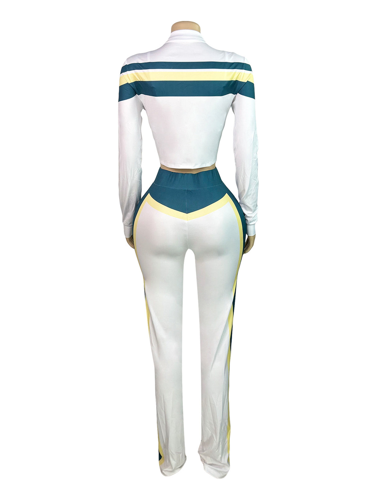 Casual  Stripe Tube Top Jacket Jogging Pants Sports Set