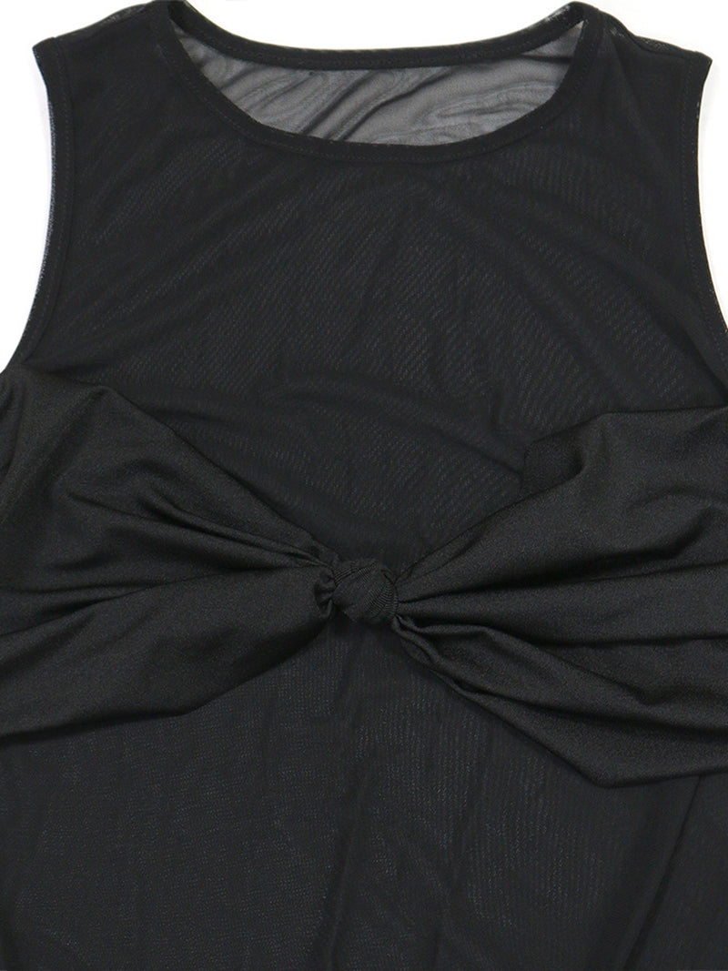 Sexy Sleeveless Sheer Mesh Patchwork Maxi Dress