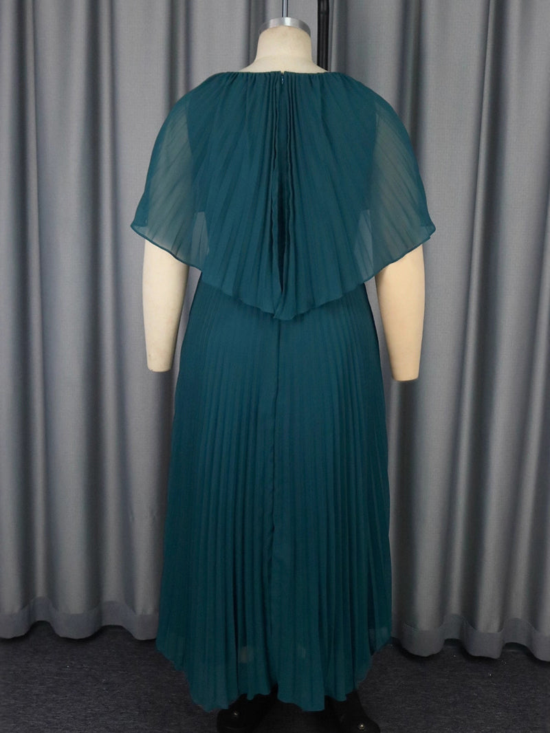 Plus Size Ruffles Sleeve Slim Pleated Hem Maxi Dress