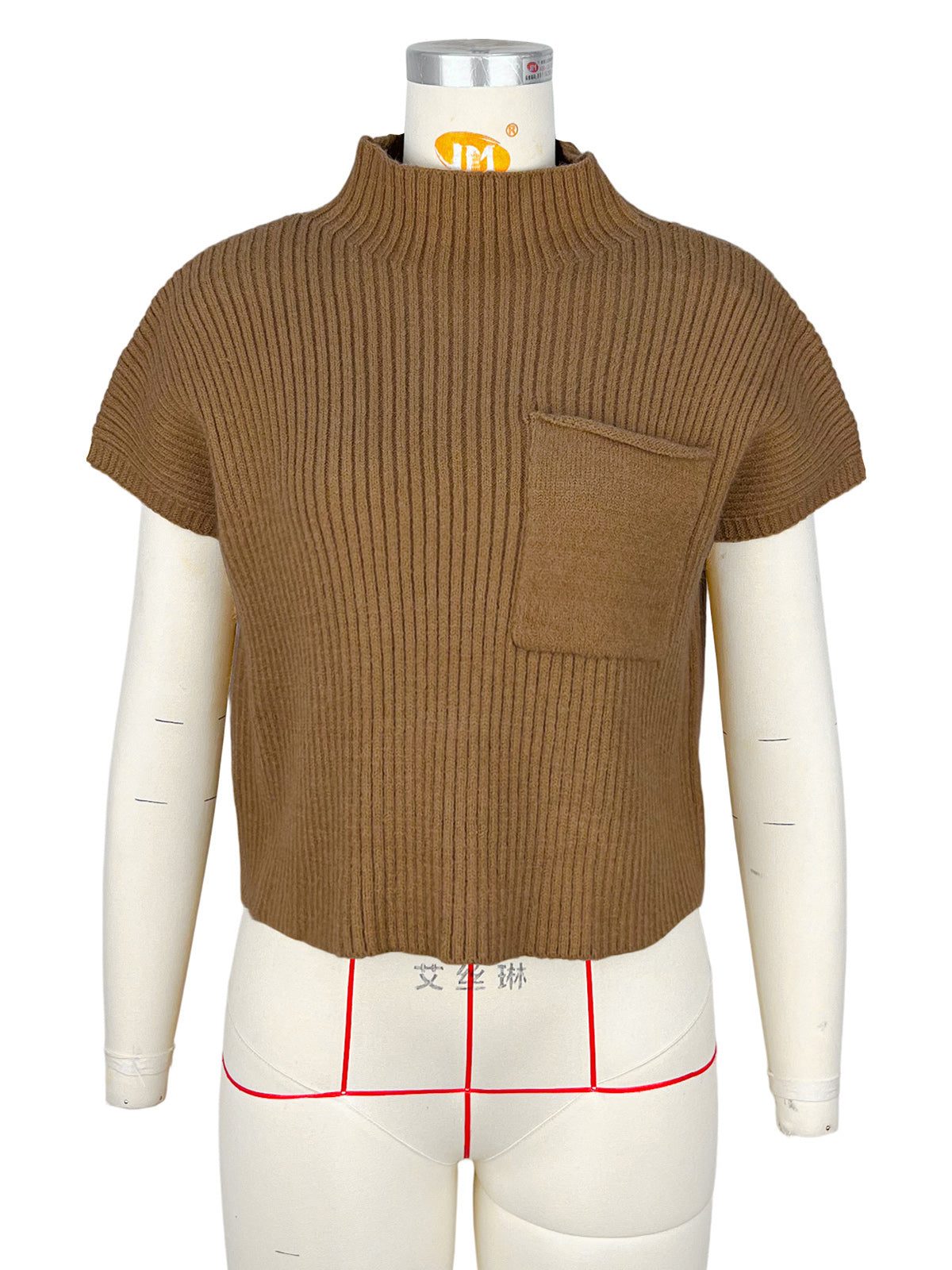 Casual Mock Neck Short Sleeve Ribbed Knit Sweater