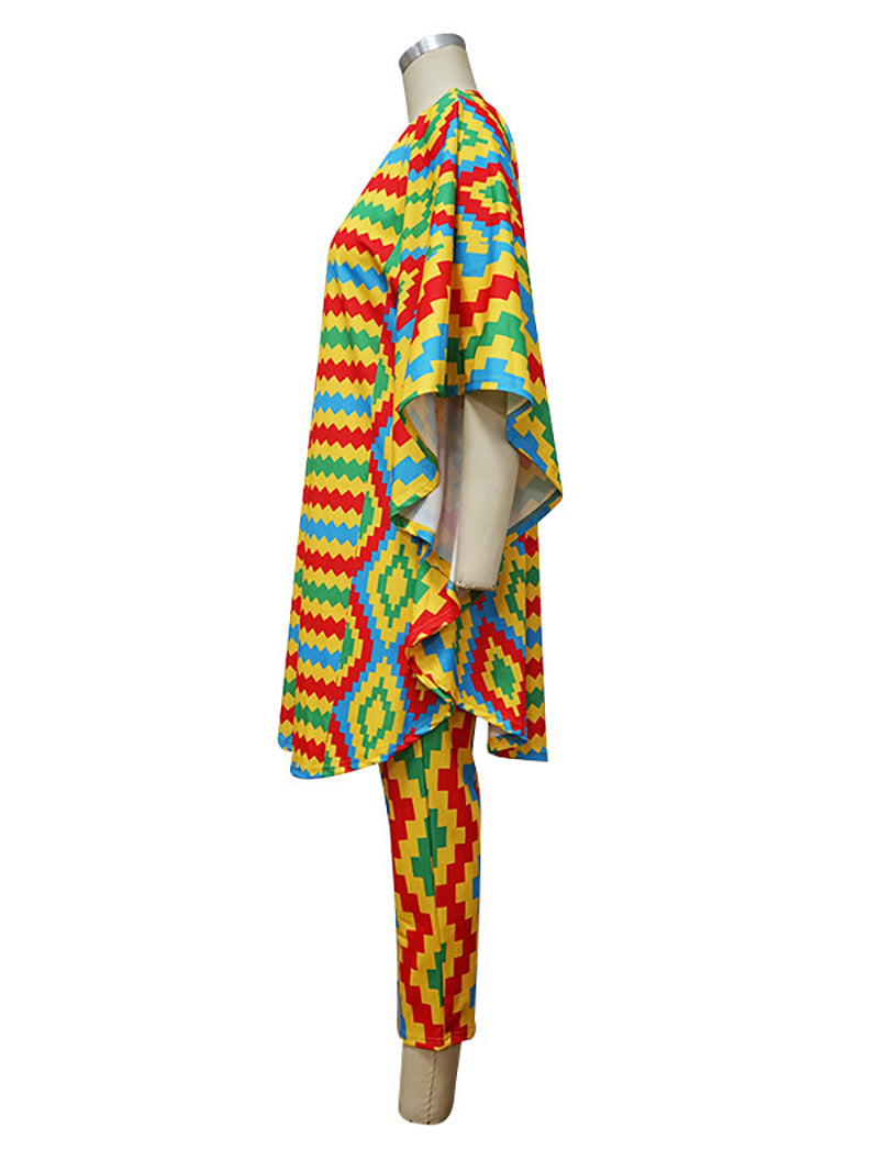 Casual Print V Neck Loose Oversized Top And Pants Set