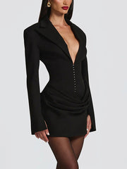 Fashion Ruched Slim Blazer Mini Dress