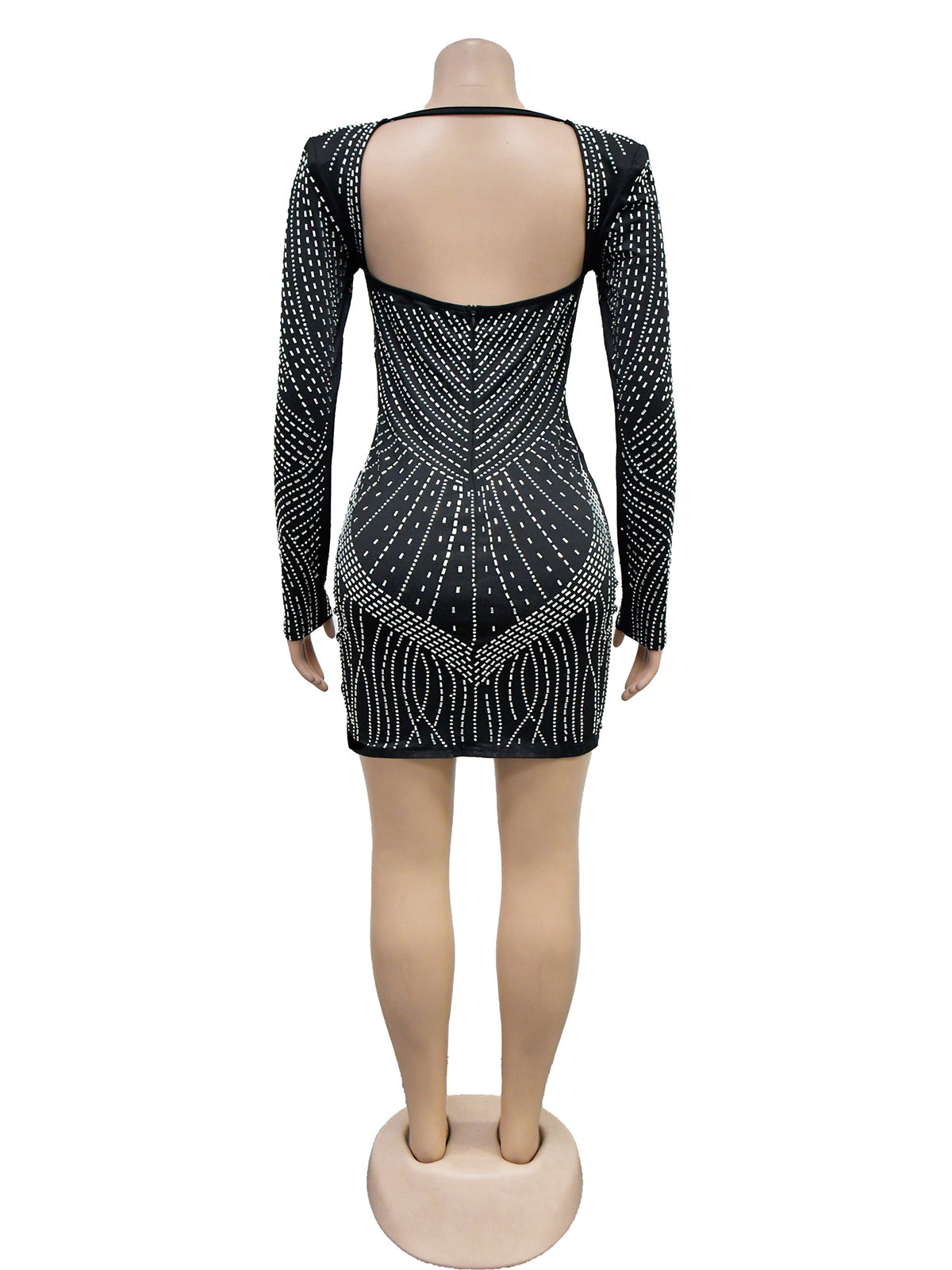 Sexy Rhinestone Mesh See Through Bodycon Mini Dress