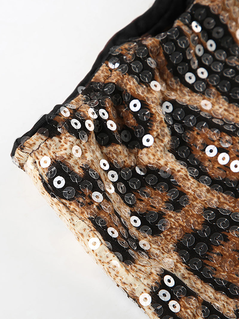 Sexy Sequin Leopard Print Micro Shorts