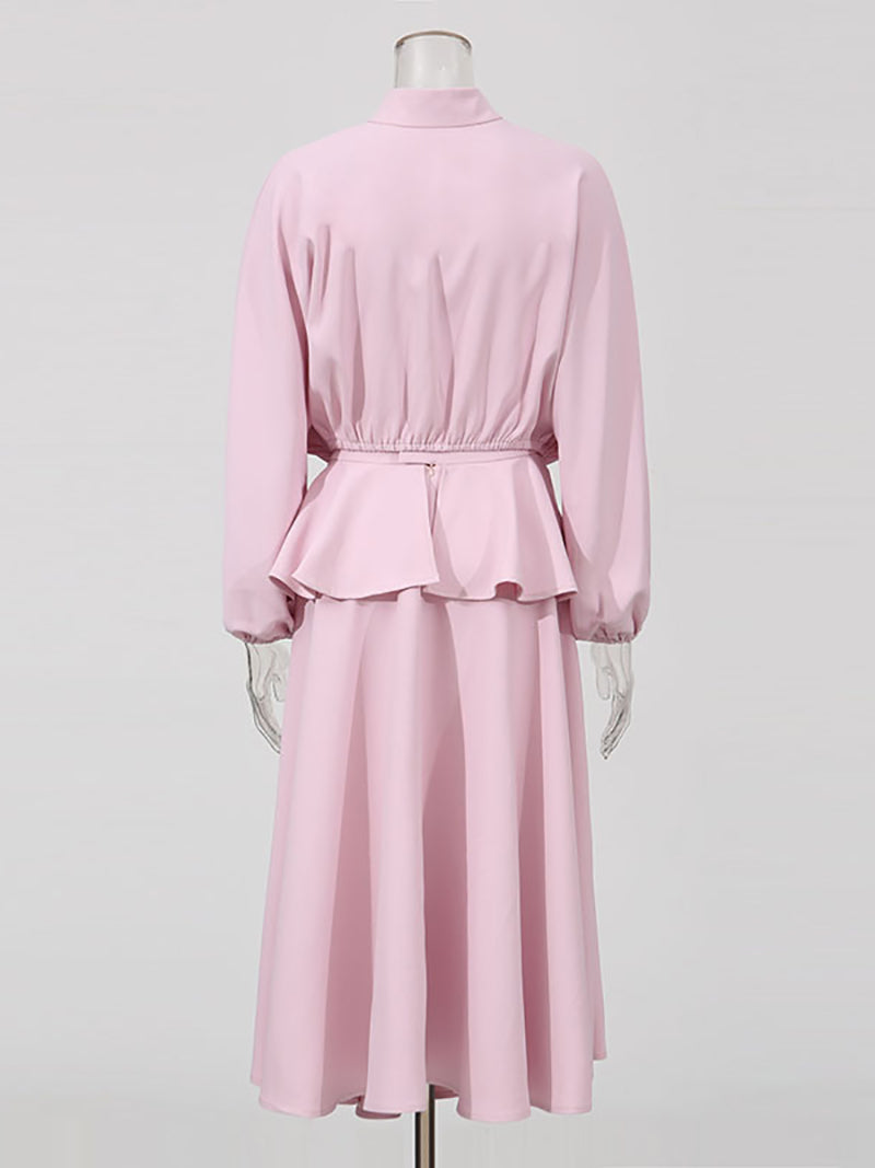 High Neck Cropped Top High Waist Ruffles Midi Skits Set