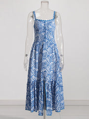 Elegant Embroidered High Waist Slip Midi Dress