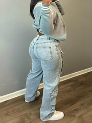 Casual Multi-Pocket High Waist Cargo Jeans