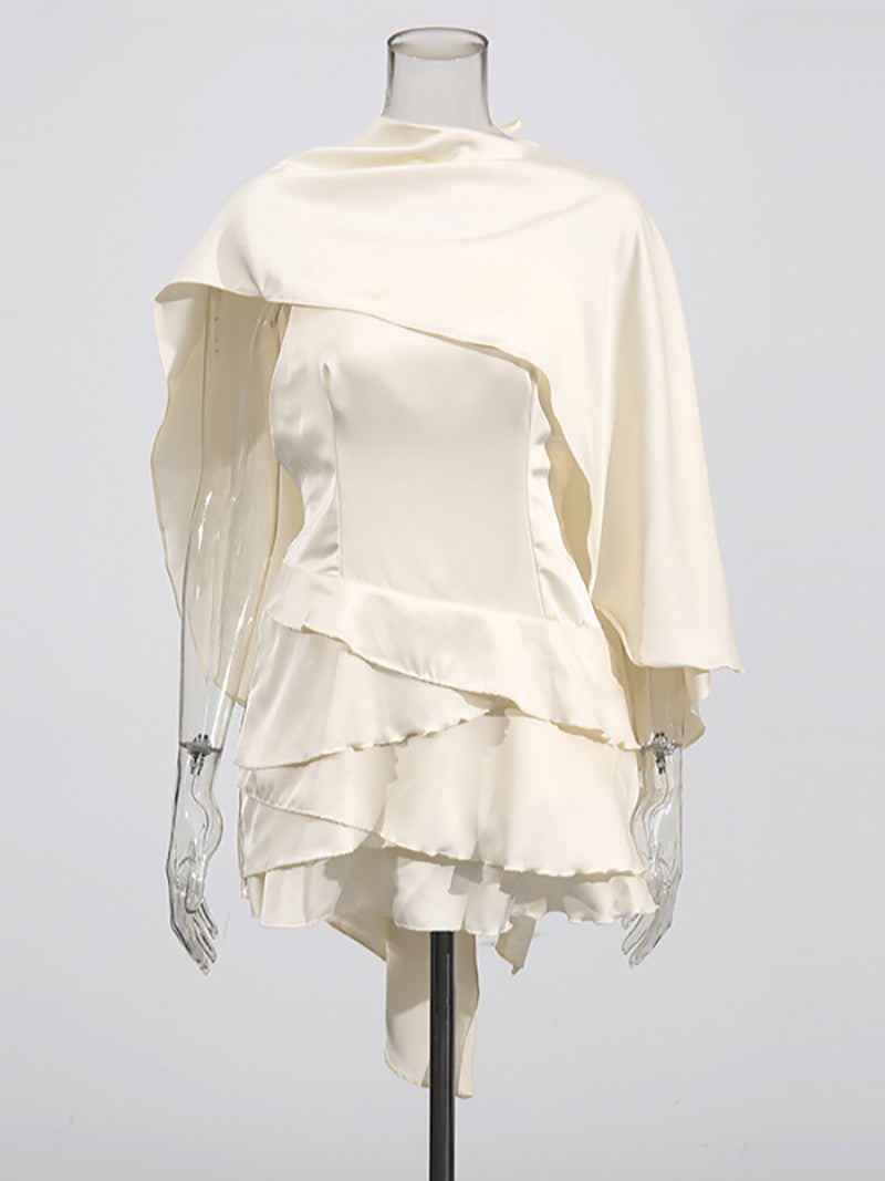 Elegant Satin Cape Two Piece Mini Dress