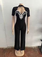 Fashion Line Splicing Cinched Waist Slim Jumpsuit