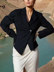 Fashion Ruched Sleeve Asymmetrical Blazer