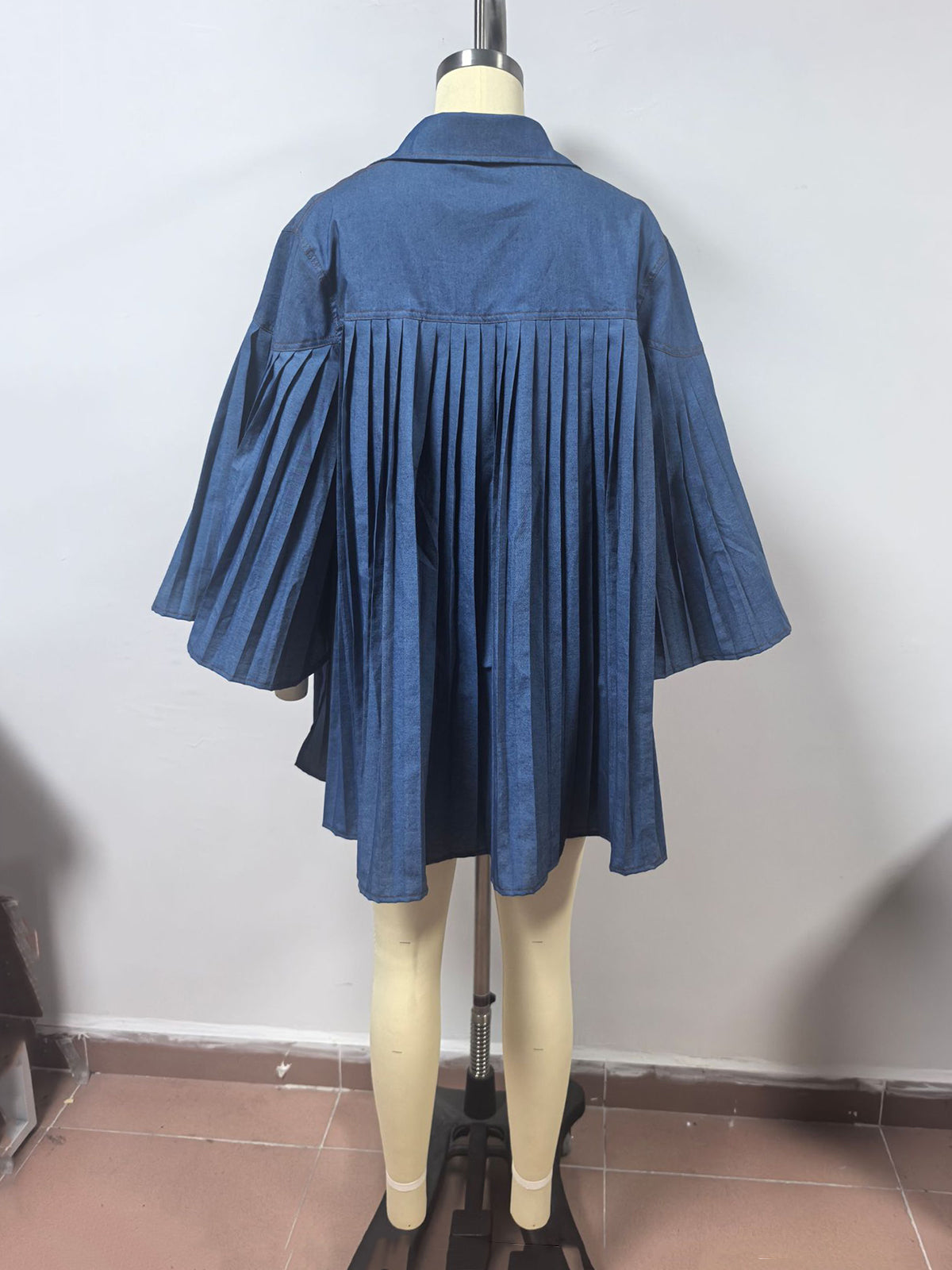 Casual Loose Turn down Collar Ruffle Denim Dress