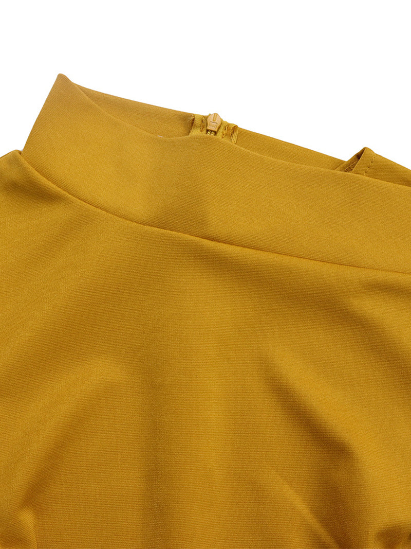 Fashion Oblique Collar Solid Bodycon Midi Dress
