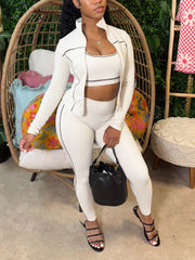 Elastic Vest Zip Top Skinny Pant Sports Three Piece Set