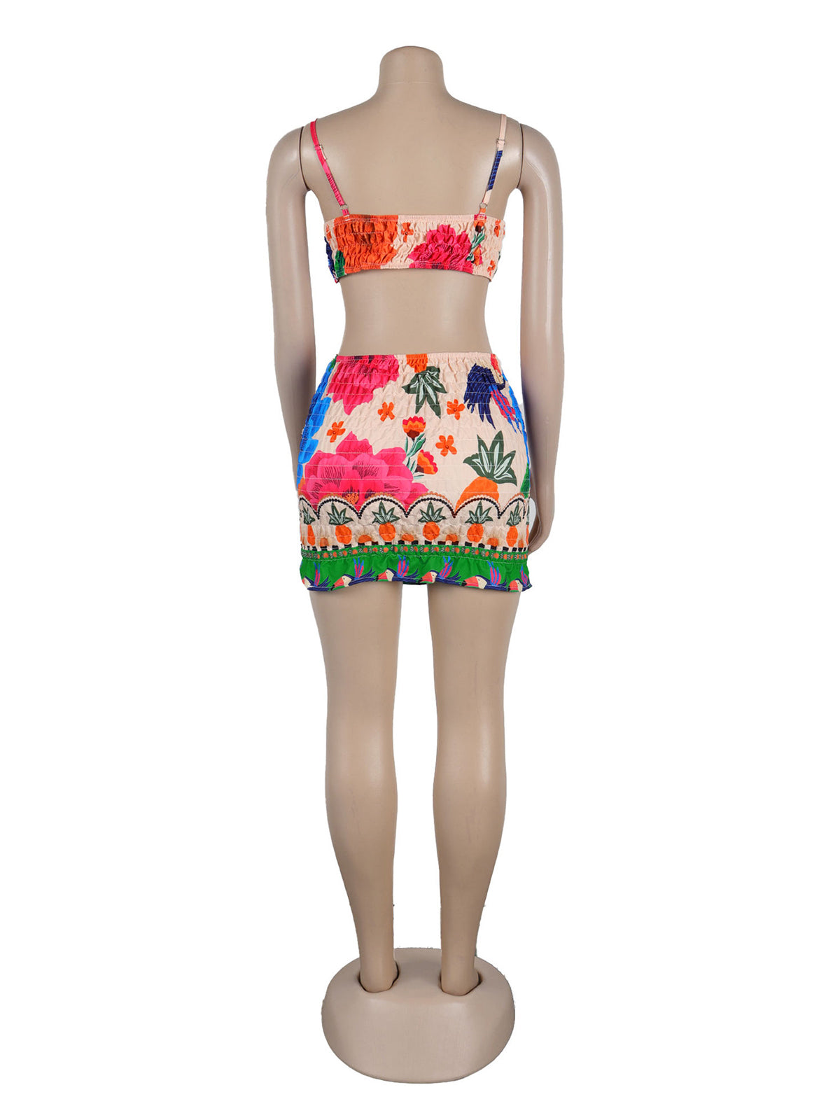 Strapless Spaghetti Strap Print Top Mini Skirt Sets