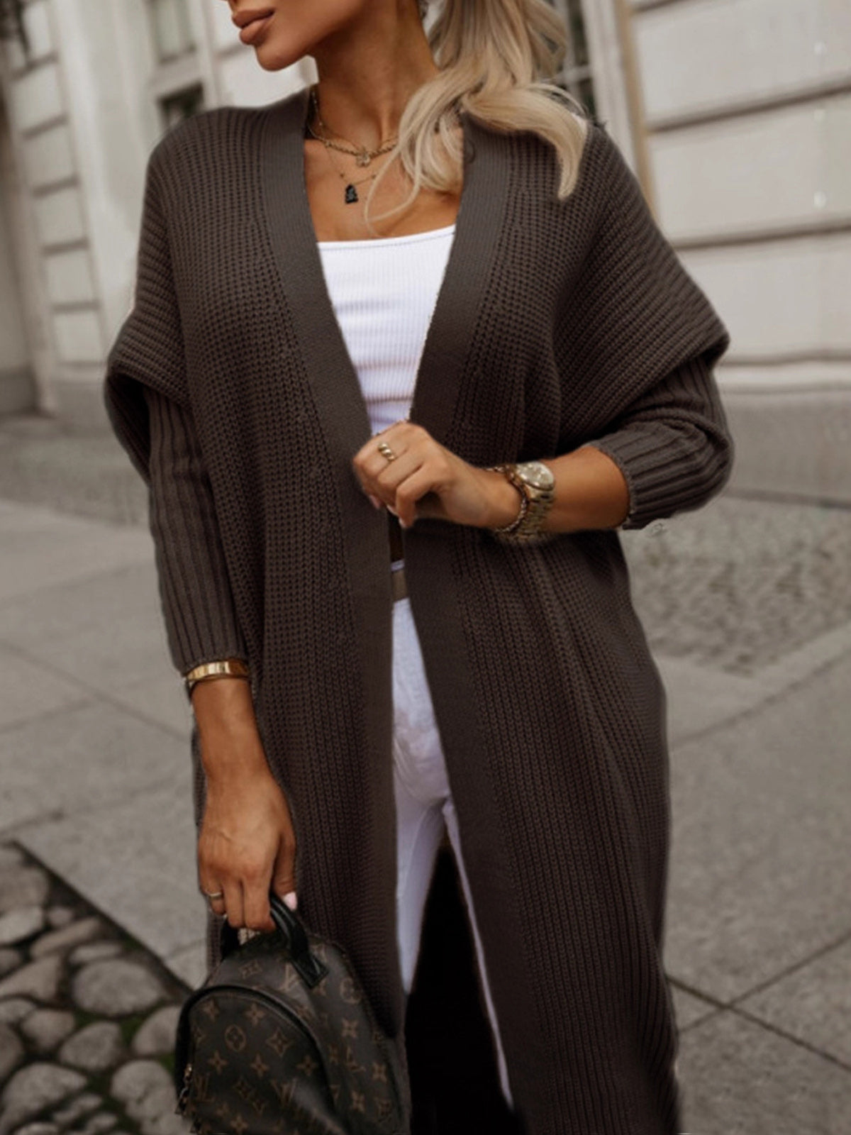 Casual Solid Color Loose Knit Cardigan Coat