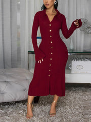 Women's V-Neck Button Front Maxi Dress