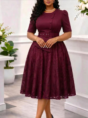 Lace Panel Belted Two Piece Look Dress