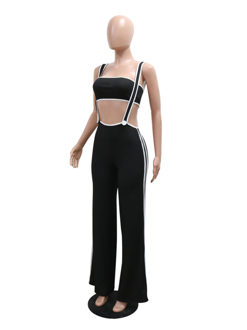 Sexy Crop Tops Skinny Straps Flared Pants Set Jumpsuits