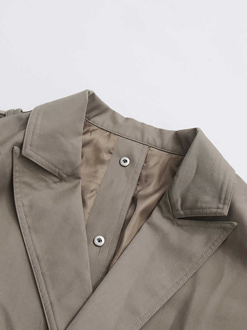 Fashion Solid Lapel Lace-Up Casual Trench Coat