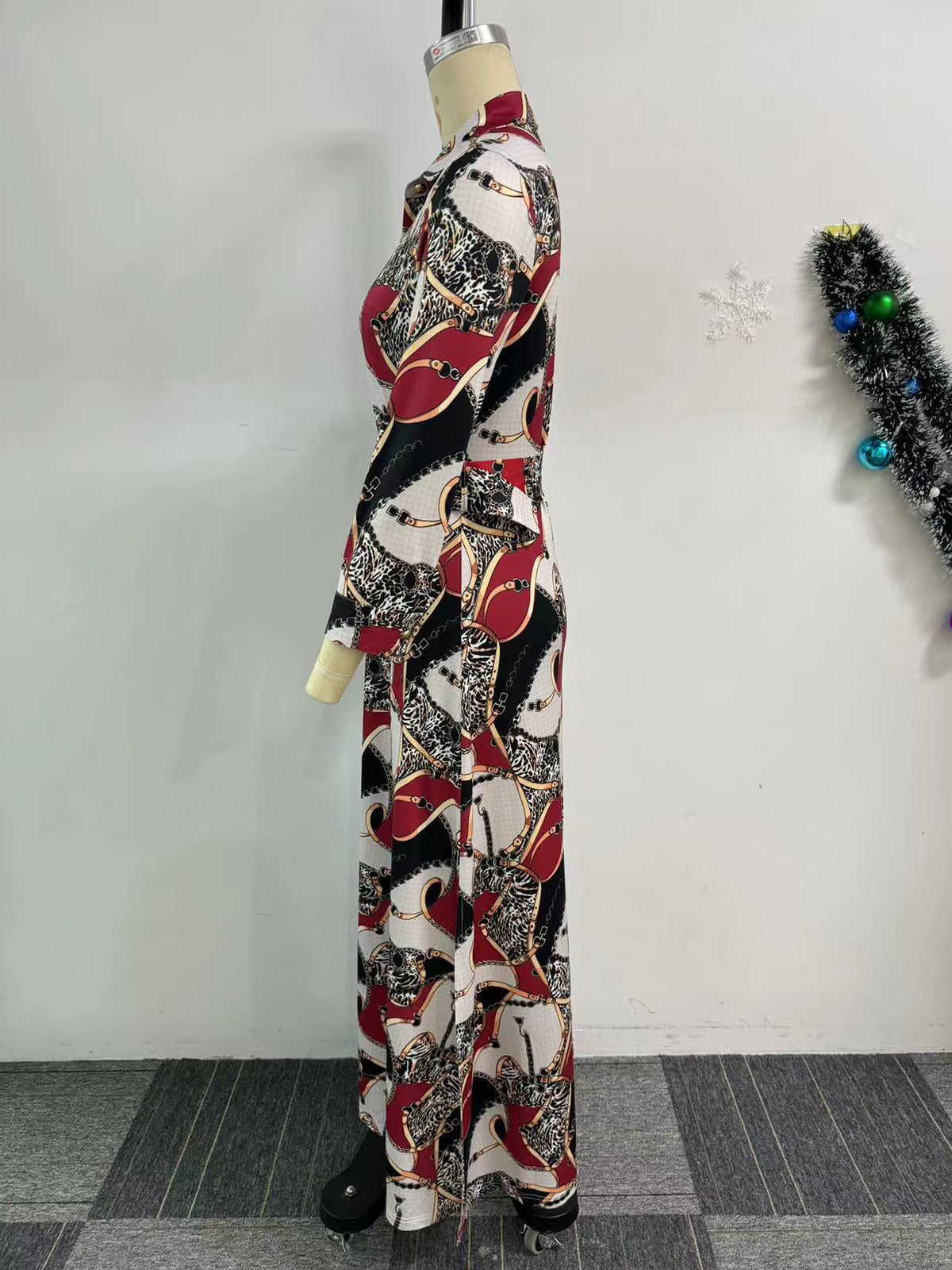 Print Button-Style Side Slit Maxi Dress