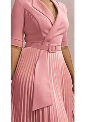 Lapel Neck Pleated Hem Slim Dress