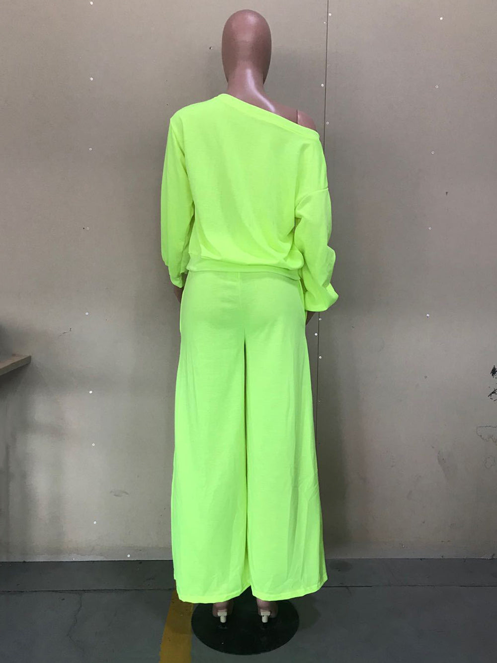 Casual Oblique Shoulder Tops High Waist Trousers Set