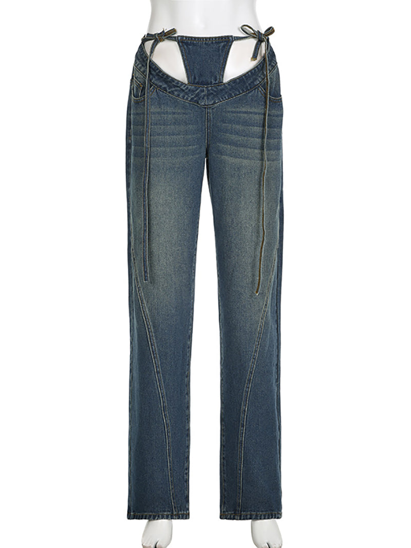 Fashion Hollow out Straight Jeans