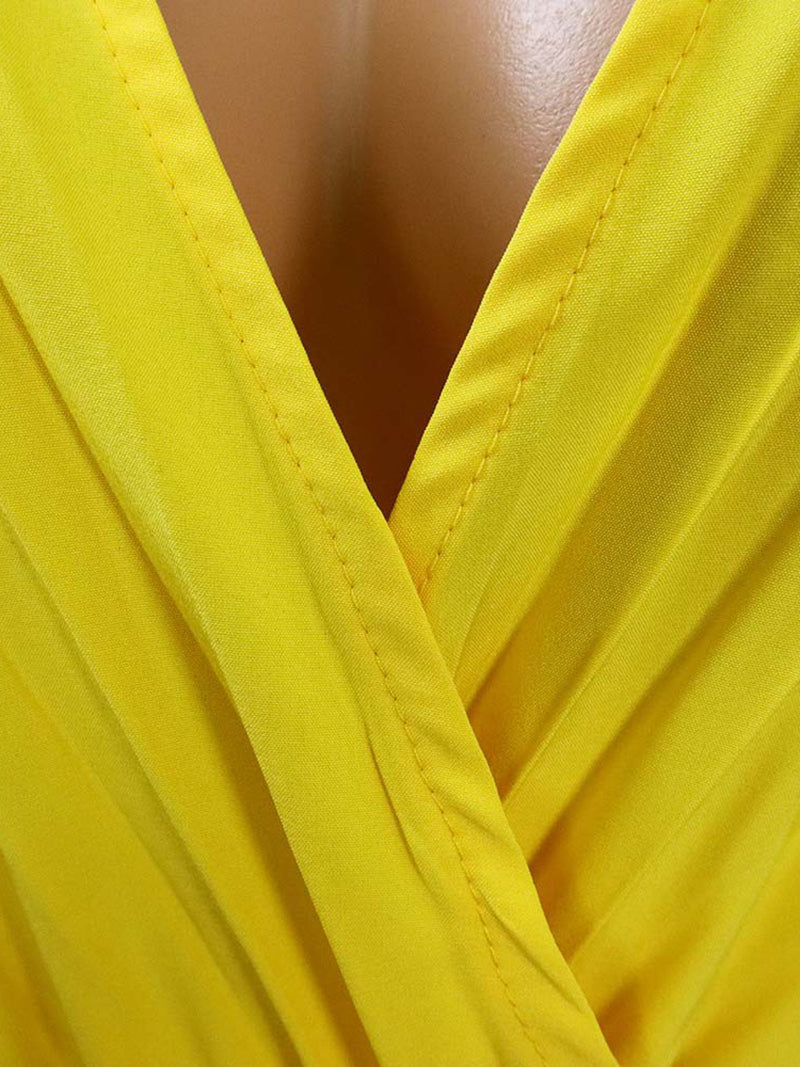 Elegant V Neck Pleated Wide Leg Jumpsuit