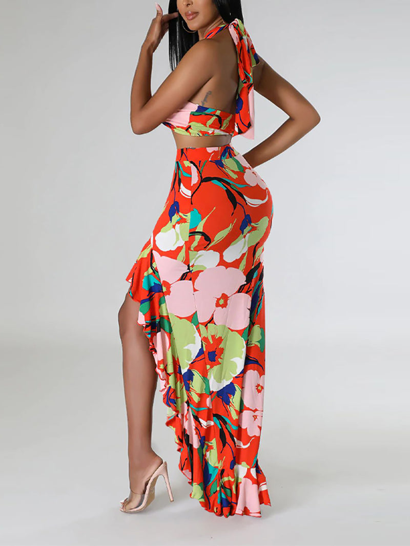 Sexy Print Strapless Skirt Set