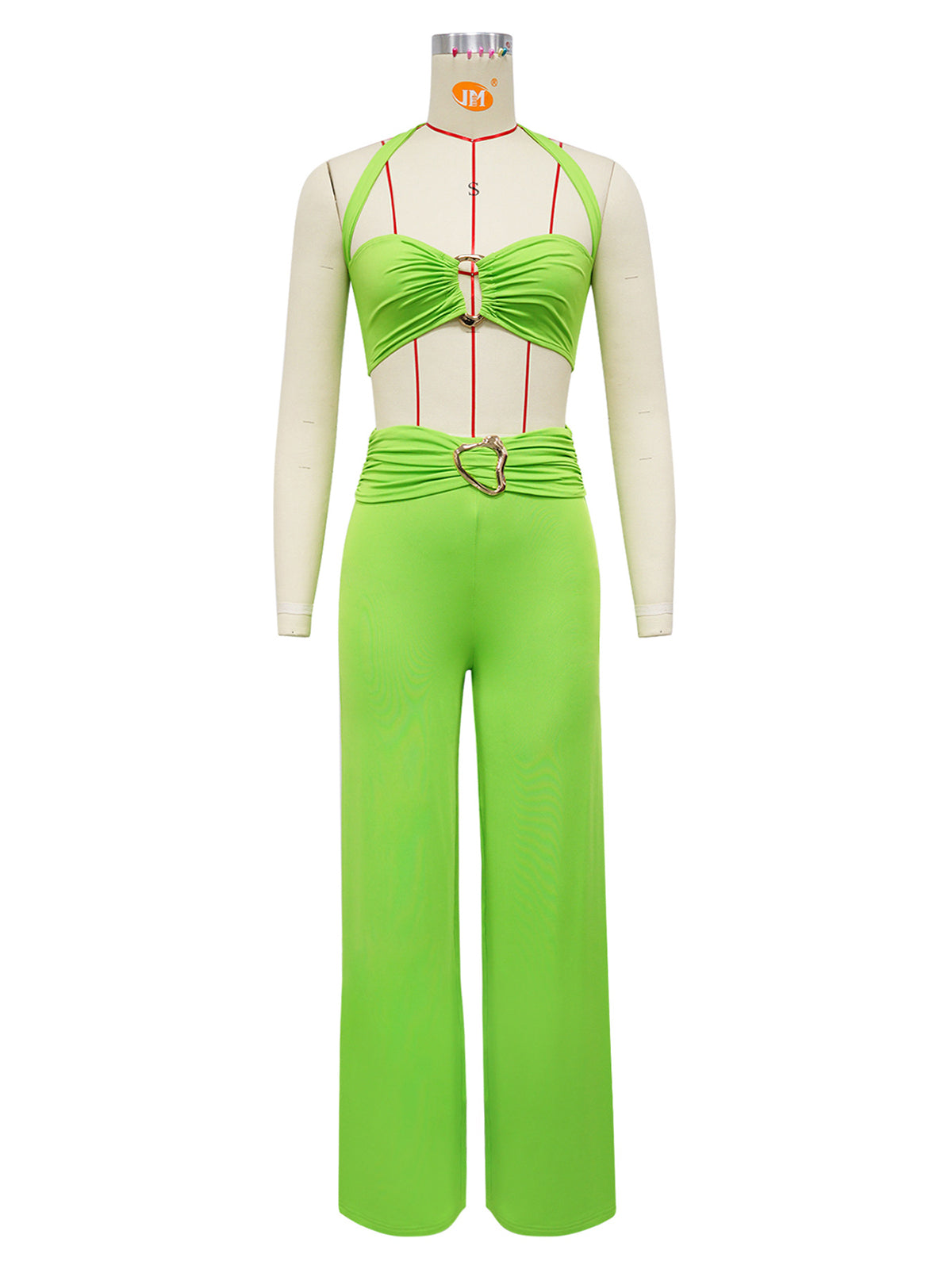 Sexy Halter Top Decor Button Casual Pants Set