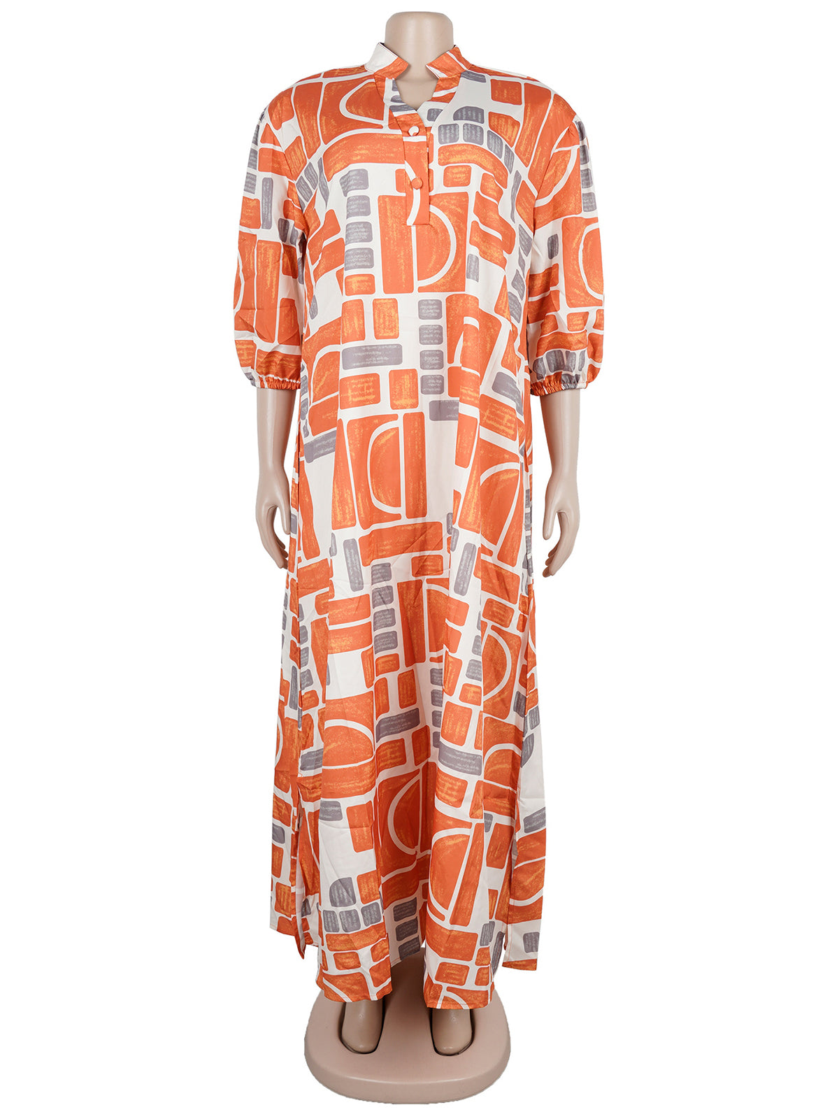 Casual Lantern Sleeve Print Loose Holiday Long Dress