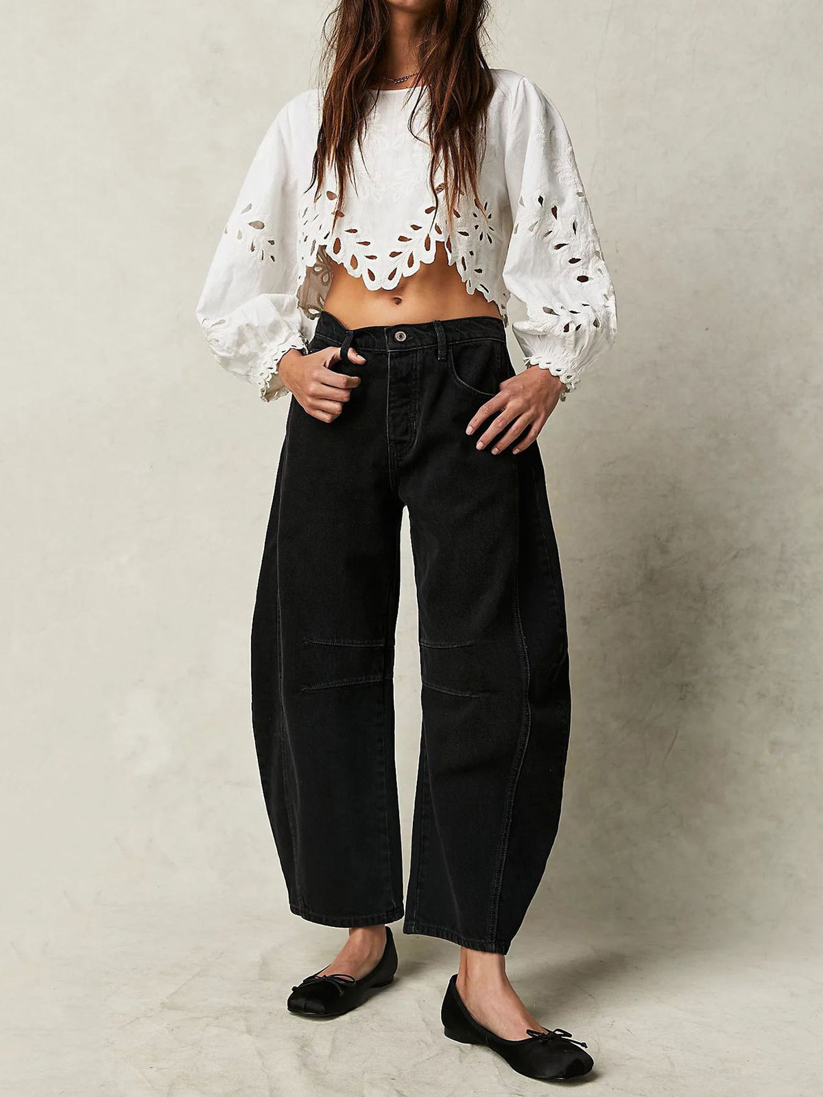 Casual Mid Waist Wide Leg Loose Jeans