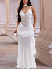 Sexy Elegant Sequin Sheer Mesh Suspender Gown Dress