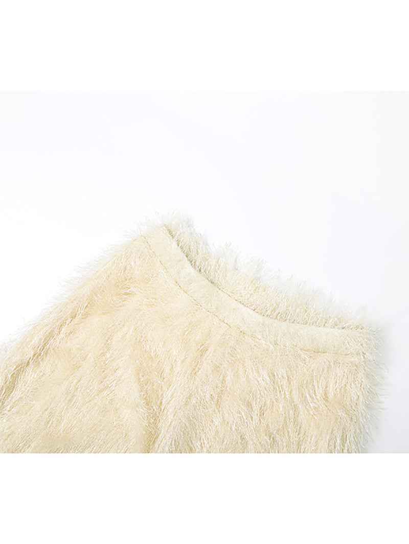 Casual Fluffy Mid Waist Straight Trousers