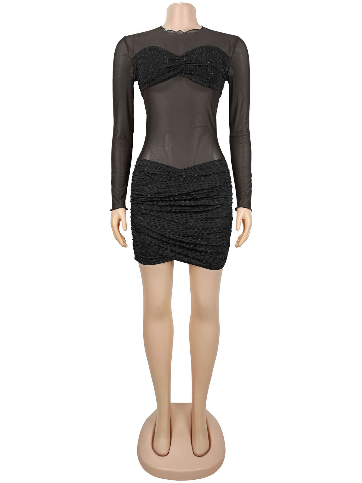 Sexy Mesh Sheer Long Sleeve Sequin Mini Dress