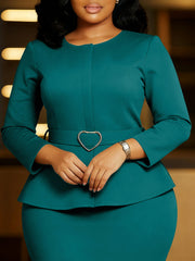 Elegant O Neck Heart Shaped Belt Slim Midi Dress