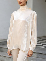 Fashion Ribbon Neck Long Sleeve Loose Shirt