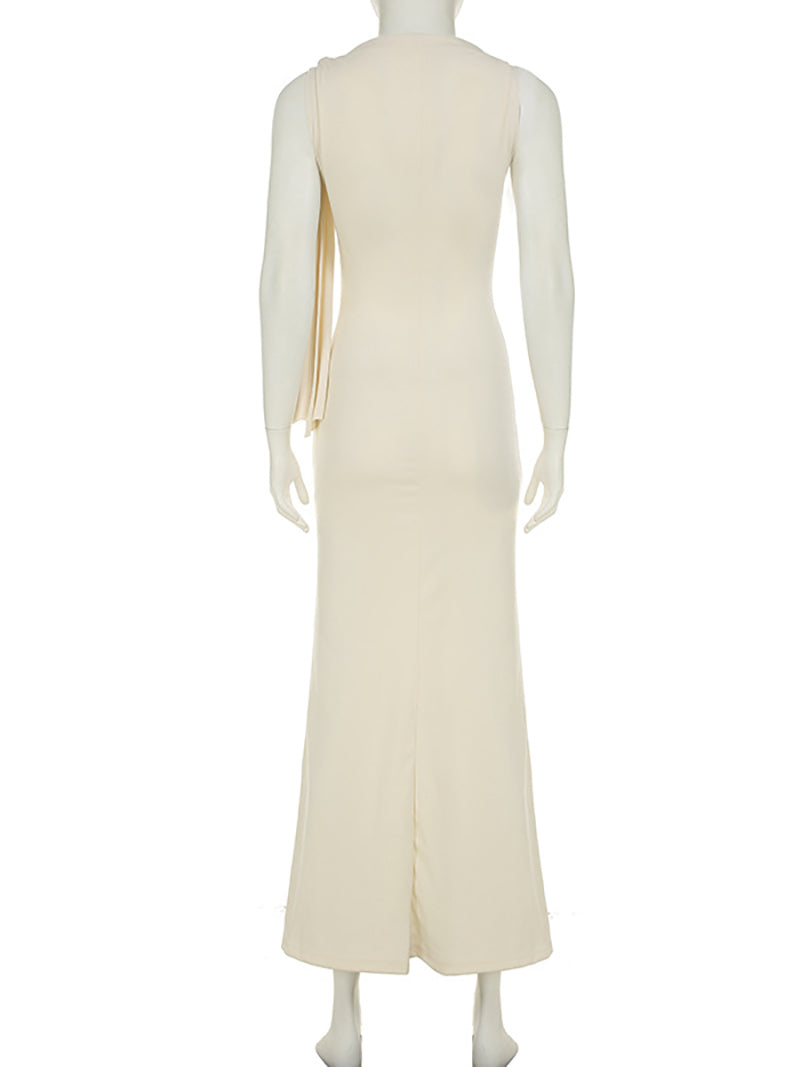 Elegant Asymmetric Collar Sleeveless Vacation Dress