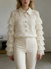 Fashion Ruffle Patchwork Lace Blouse