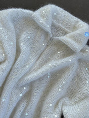 Sequin Knit Collared Zip Front Cardigan