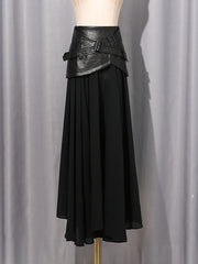 Fashion Faux Leather Patchwork Asymmetrical Midi Skirt