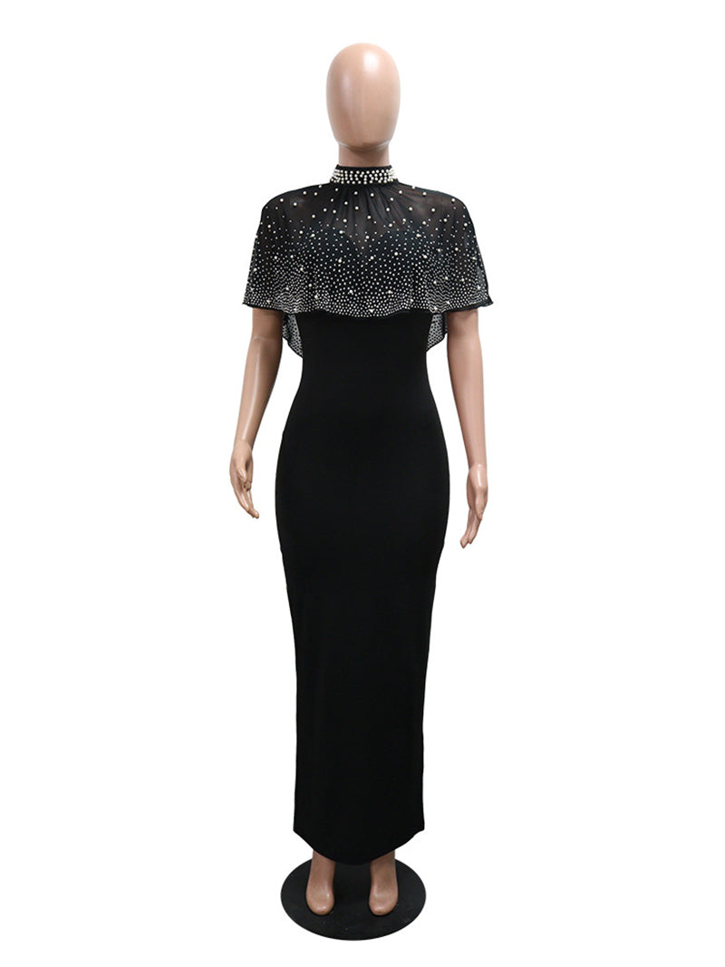 Sexy Rhinestone O Neck Half Sleeve Two Pieces Set