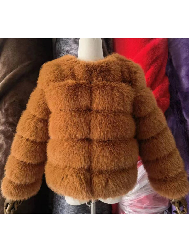 Classy Cropped Faux Fur Warm Jacket Coat